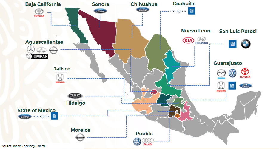 Las 26 plantas de automóviles en México. The 26 automobile plants in Mexico. Les 26 usines automobiles du Mexique. As 26 fábricas de automóveis no México.