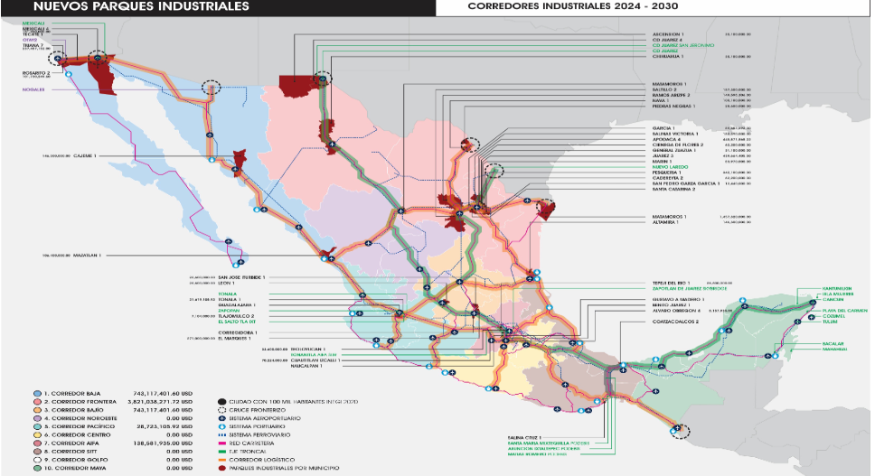 Os 10 corredores industriais do México 2024-2030